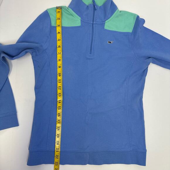 Vineyard Vines Women's 1/4 Zip Pullover XS Blue/Green Whale Logo - Picture 9 of 11